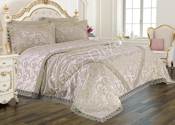 Fransız Güpürlü Çeyizlik Pike Takımı Yağmur Cappucino