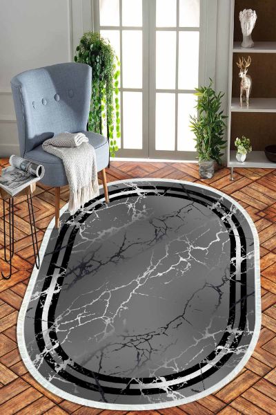 Birkilim Oval Yıkanabilir İpeksi Kaymaz Taban Dekoratif Halı | MLN-IP-O-HT-1260