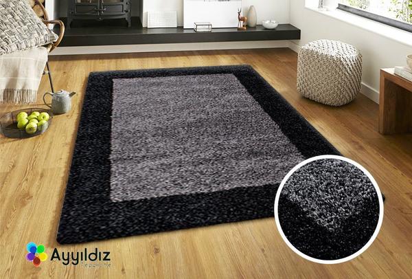 Ayyildiz Life Shaggy Çerçeveli Halı 100% PP Shaggy 30mm 2000gr | Siyah | 1503Anthrazit