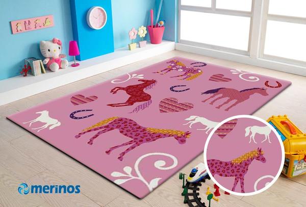 Merinos Diamond Horses Çocuk Odası Halısı | Pembe | 487-55-Pink