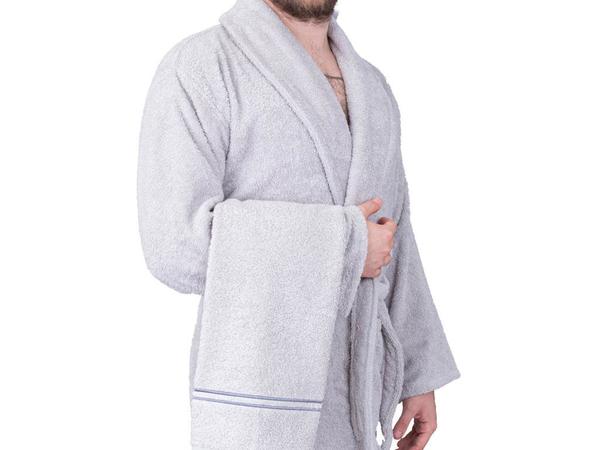 Stripe Pamuklu 4 Parça Aile Bornoz Takımı Gri Mürdüm