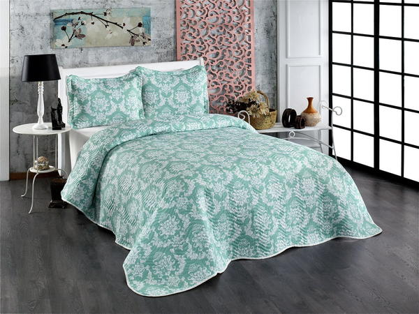 Belenay Baskılı Çift Kişilik Kapitone Yatak Örtüsü -Bellena Mint