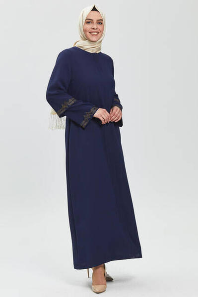 Deep Dark Navy Blue Griff Double Layer Abaya 9082-20
