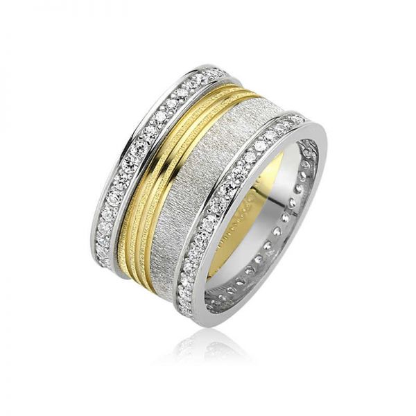 Gümüş Taşlı Çizgili Bayan Alyans