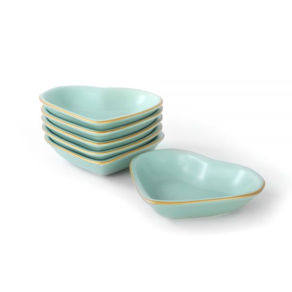 Snack Bol Coeur Or Vert Clair Mat 14 Cm 6 Pièces | céramique