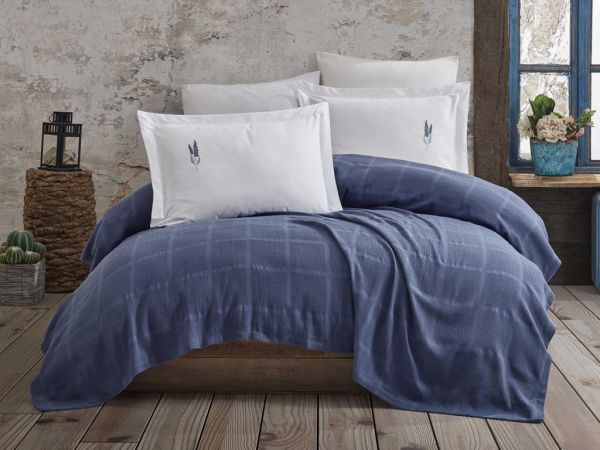 Çeyizdiyarı Rainbow Nakışlı Dokuma Pike Takımı Mavi