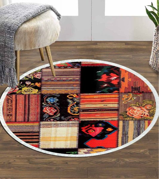 Birkilim Round Washable Decorative Carpet Silky Non-Slip Base | MLN-IP-YU-HY-1104
