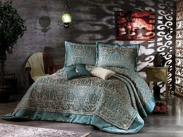 Linda Çift Kişilik Yatak Örtüsü Turkuaz