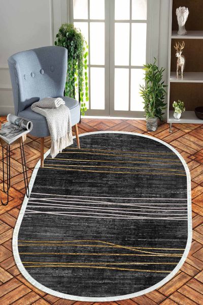 Birkilim Oval Yıkanabilir İpeksi Kaymaz Taban Dekoratif Halı | MLN-IP-O-HT-702