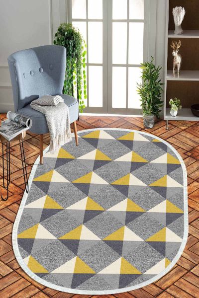 Birkilim Oval Yıkanabilir İpeksi Kaymaz Taban Dekoratif Halı | MLN-IP-O-HT-975