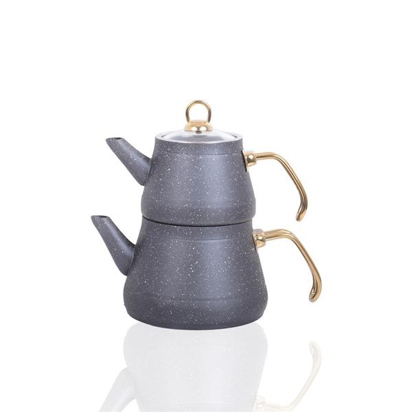 Bayev Gri Renkli Metal Saplı Granit Çaydanlık 200469 - GRİ