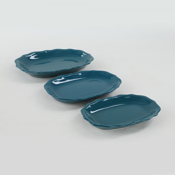 Petrol Mavi Romeo Kayık Tabak 19-22-25 Cm 3 Adet | Keramika