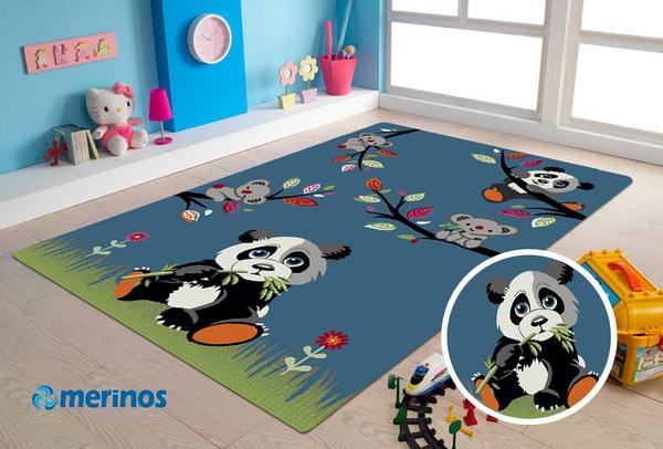 Merinos Sky Sevimli Panda ile Koala Çocuk Halısı | Turkuaz | 21711-30-Turquoise