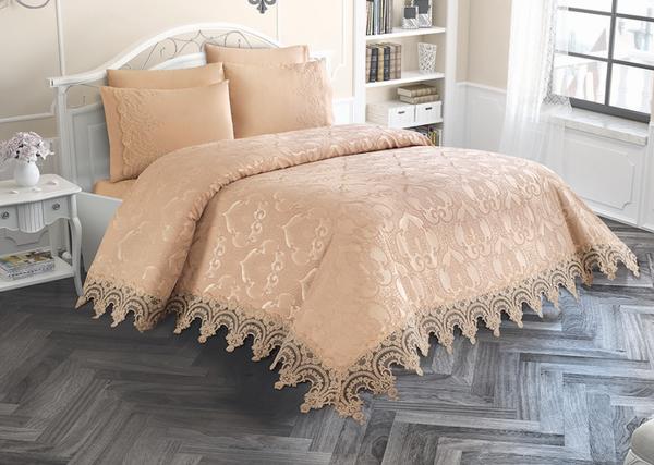 Belenay Dantelli Çift Kişilik Pike Takımı - Kayra Sütlü Kahve