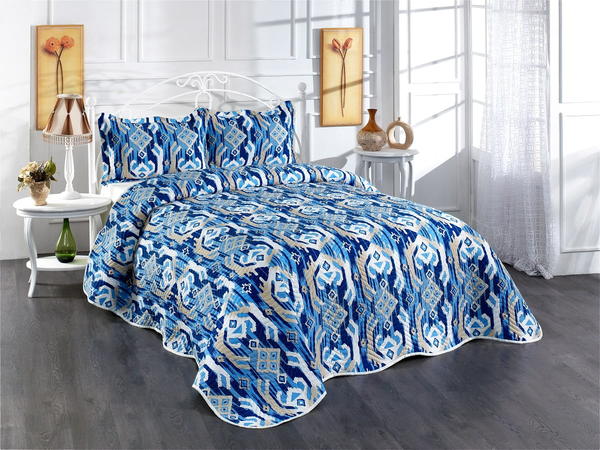 Belenay Baskılı Tek Kişilik Kapitone Yatak Örtüsü -Valentina Mavi