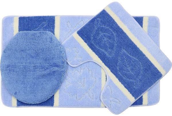 Duygu Yaprak Desenli 3 Parça Banyo Paspas Seti | Mavi | Ban-0028