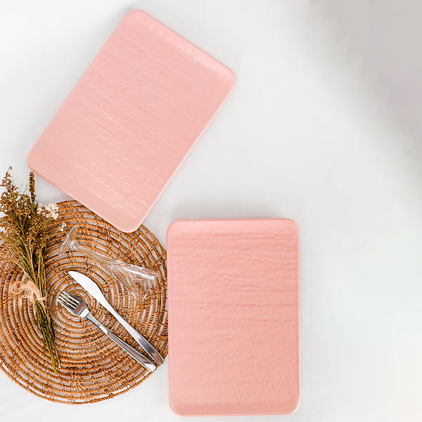 Matte Light Pink Natural Stone Boat Plate 30 Cm 2 Pieces | Keramika