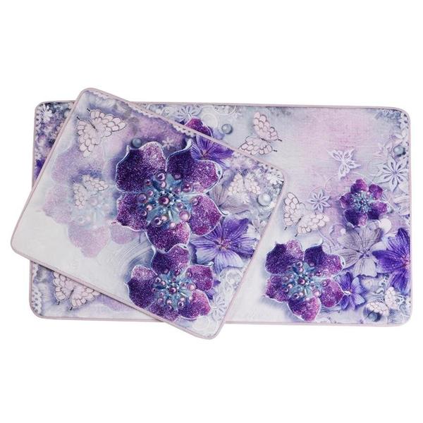 Almina Vintage Banyo Seti 2 Parça Mor Çiçek Desenli