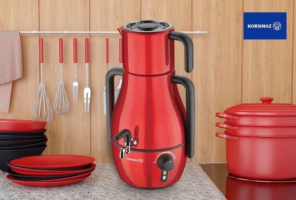 Korkmaz Demfora 3,9 lt. Elektrikli Semaver Kırmızı