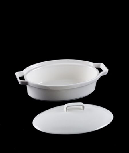 Acar | Bianco Perla Porzellandeckel Ovaler Backofenbehälter 26 cm