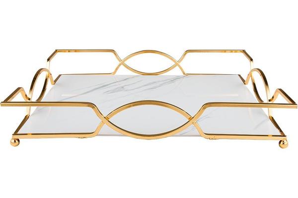 Marmor Desenli Tepsi | 37x27 cm | Altın-Beyaz | By-me-lg