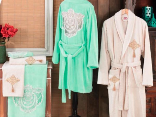 Angel Bamboo Bornoz Seti Su Yeşili Krem | Hobby