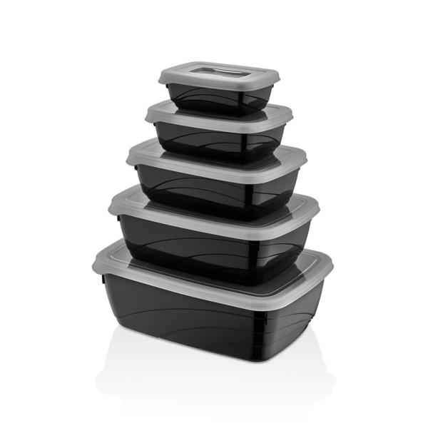 Vip Ahmet Vakuum-Lagerbehälter 5 Stück Schwarz 300 ml + 600 ml + 1200 ml + 1900 ml + 3200 ml | VIPAHMET-VP-071