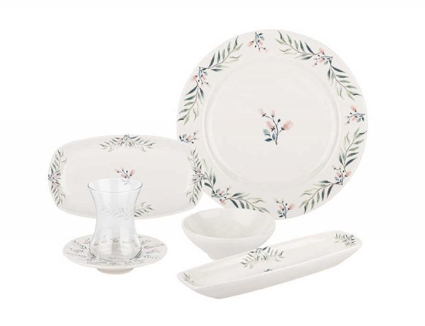 Tantitoni | Porselen Pink Garden 26 Parça Kahvaltı Takımı