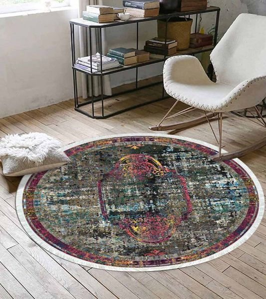 Birkilim Yuvarlak Yıkanabilir Dekoratif Halı İpeksi Kaymaz Taban | MLN-IP-YU-SD-231