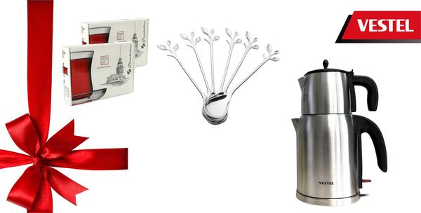 Vestel Çay Makinesi Seti / Paşabahçe 12'li Çay Bardağı + 12'li Çay Kaşığı Hediyeli