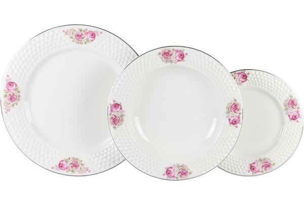Duygu 28 Parça Porselen Yemek Takımı Güllü | Yuvarlak | 6 Kişilik | Beyaz Pembe