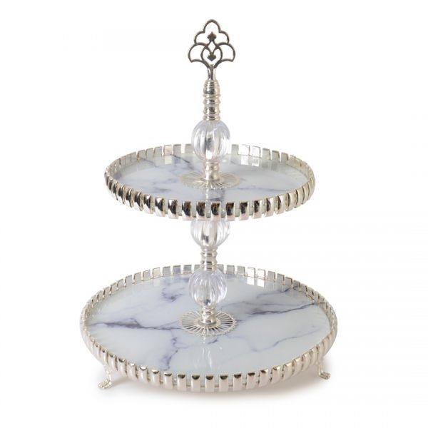 PORTE-BISCUIT 2 ÉTAGES 17 * 23 CM GUMUS MARBLE (H: 32CM) | IPEK-PRH055