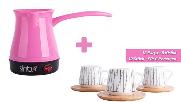 Sinbo Pembe Elektrikli Türk Kahve Makinesi & Hayal 6'lı Türk Kahve Seti