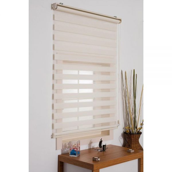 Derin Açık Kasa Zebra Perde Kalın Pliseli Ekru