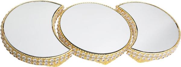 Dematex Lüks Kristal El Yapımı Dekoratif Tepsi - Altın Aynalı Parlak Taş