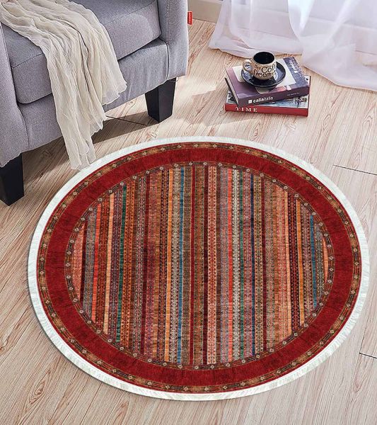 Birkilim Round Washable Decorative Carpet Silky Non-Slip Base | MLN-IP-YU-HT-647