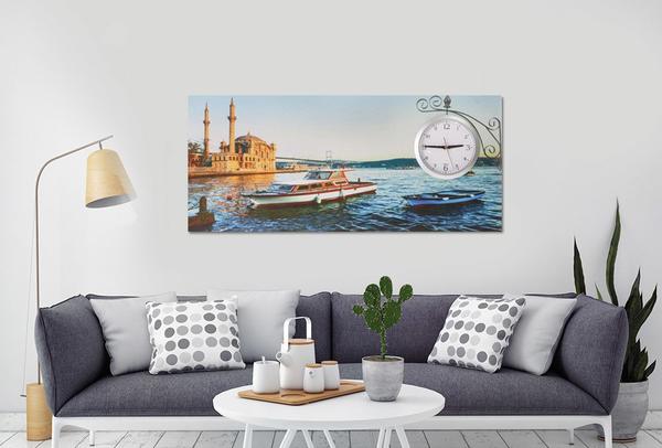 Saatli Duvar Tablosu İstanbul 87cm