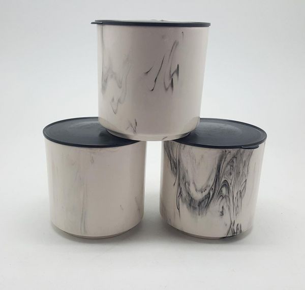 YNS Seramik 3'lü Mermer Desenli Silindir Kavanoz
