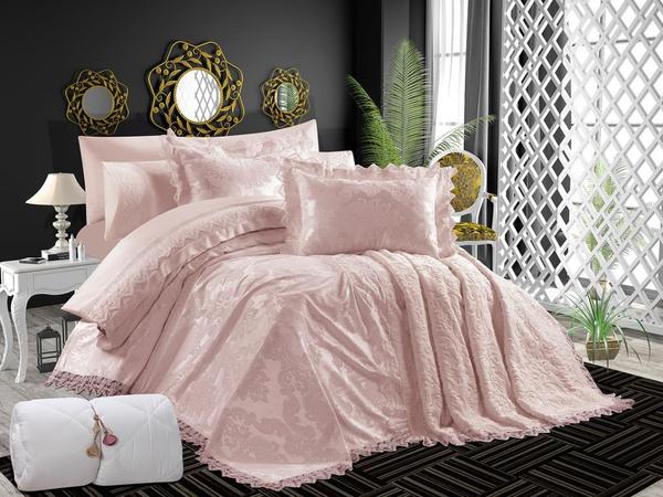 Fransız Güpürlü Pamuk Saten Eliz Evlilik Seti Pudra - 11 Parça