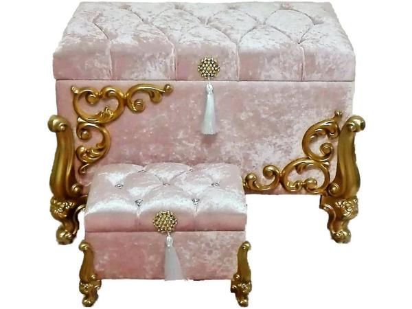 Belkıs Kadife 2li Çeyiz Sandığı Pudra