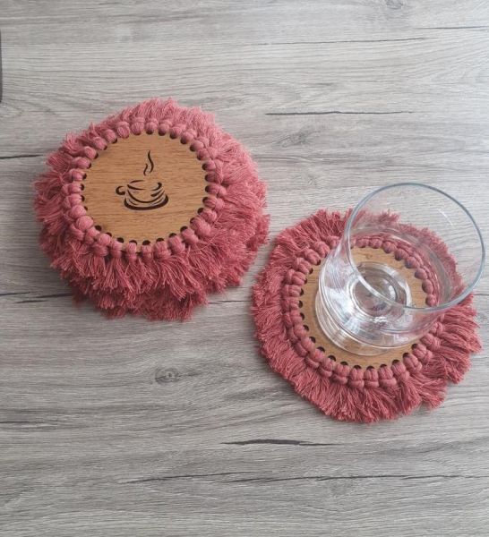 Alper Home 6 Stück Tee Kaffee Untersetzer Quasten Weinrot