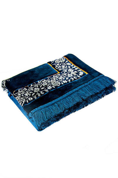 سجادة صلاة مخملية مزدوجة بلس - لون أزرق غامق 01