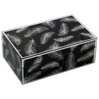 Dekonaz Decorative Modern Jewelry Box With Mirror Crystal Dusty Feather Motif | Black Dekonaz Decorative Modern Jewelry Box With Mirror Crystal Dusty Feather Motif | Black