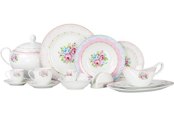 Schäfer 86 Parça Porselen Yemek Takımı Çiçekli Yuvarlak | 12 Kişilik | Pembe Beyaz | 30974