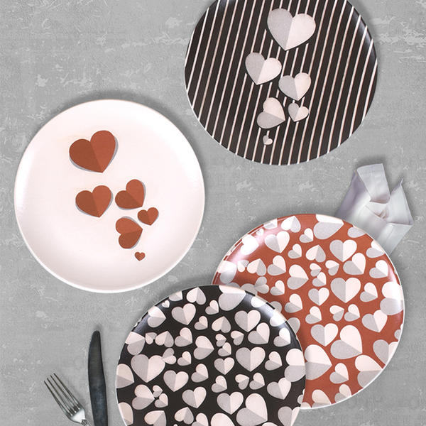Uçuşan Kalpler Pasta Tabağı 21 Cm 4 Adet - 18057-58-59-60 | Keramika