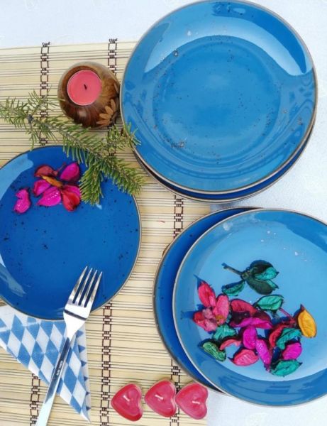 Asaf 24 Parça Porselen Yemek Takımı Antik Mavi