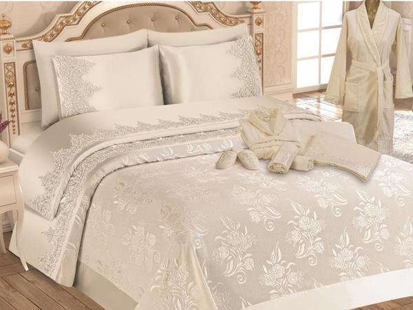 Fransız Güpürlü Lisa Çeyiz Paketi 15 Parça - Krem