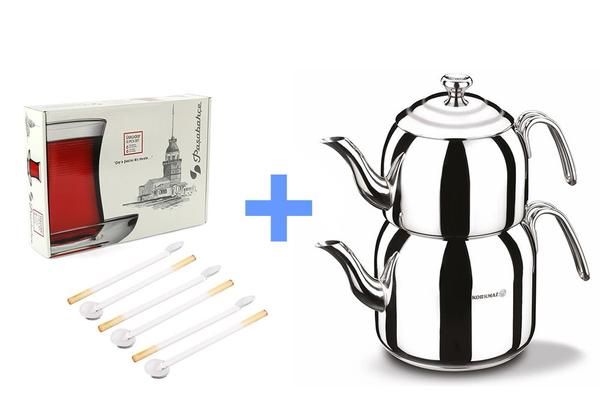 Korkmaz Droppa Çaydanlık & 6'lı Cam Kaşık Seti & Üsküdar Çay Bardak Seti Hediyeli !