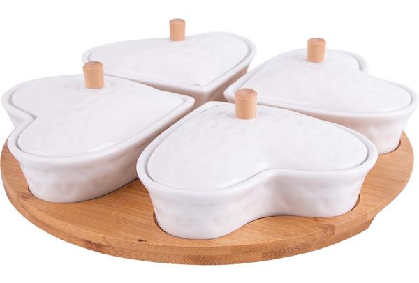 Duygu 9 Parça Kahvaltılı / Çerezlik Seti | Bambu Porselen | Beyaz | Dg-8011