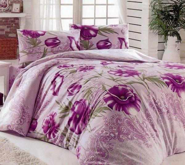 Hoffmanns Cotton Çift Kişilik Nevresim Takımı 4 Prç Mor Lale Tasarımı